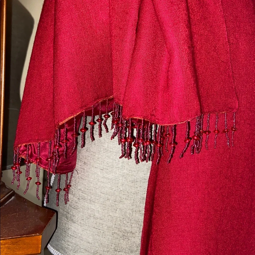 Red large beaded wrap scarf 🧣 shawl pashmina silk